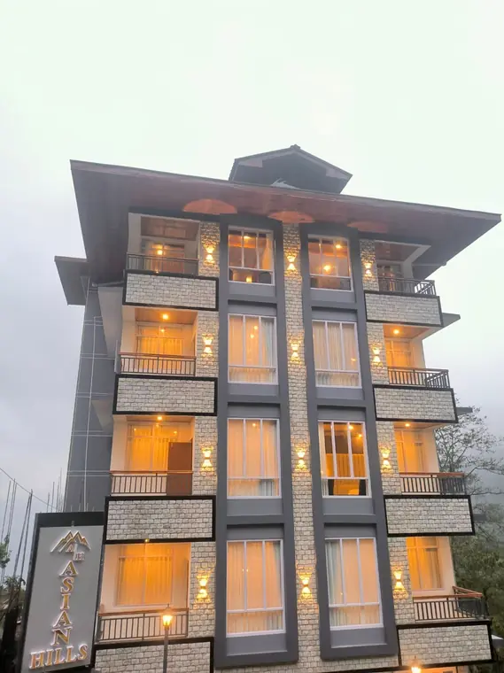 Front elevation of the hotel in the evening